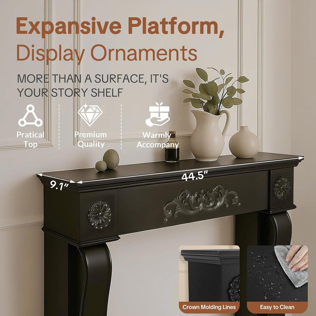 44.5", Freestanding Fireplace Surround with Leg for Electric Fireplaces, MDF Mantel Surround with Shelf for Living