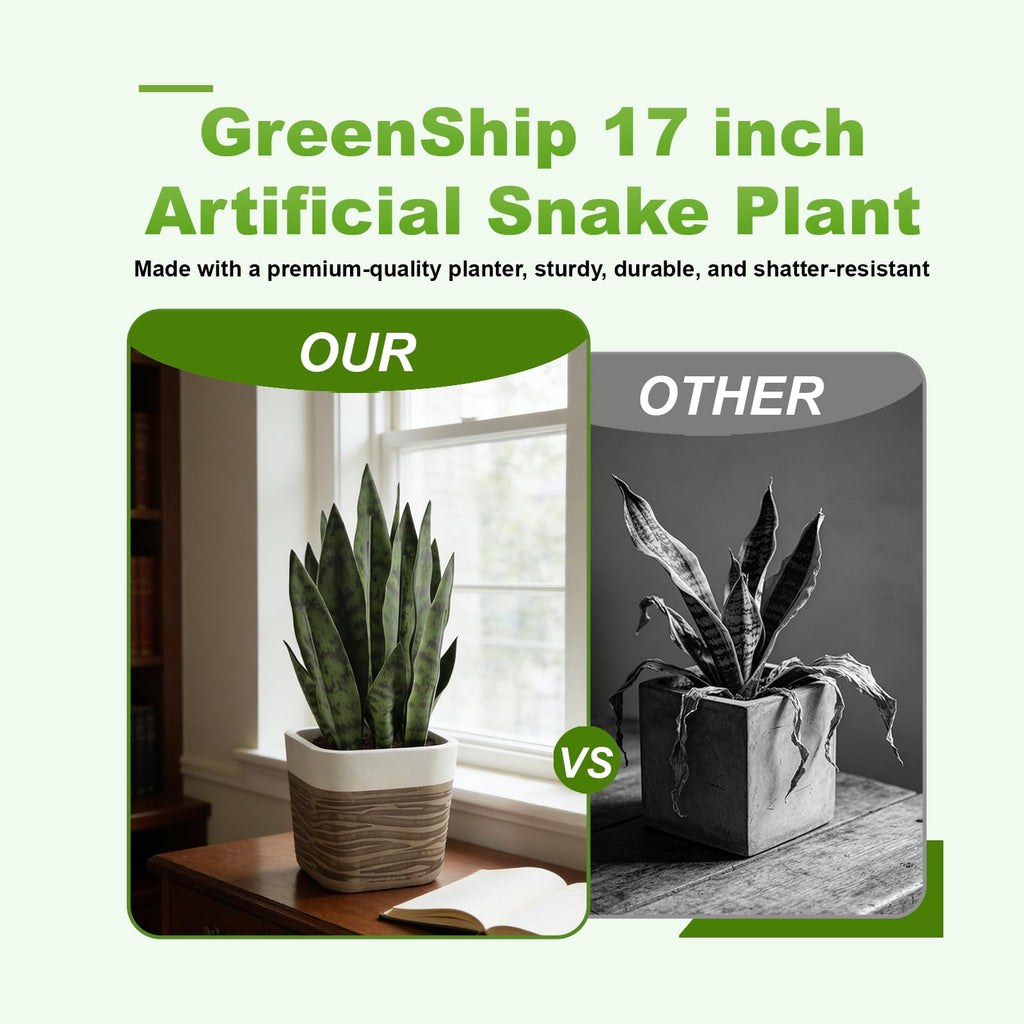 17 inch Artificial Snake Plant with Decorative Two-Tone Pot