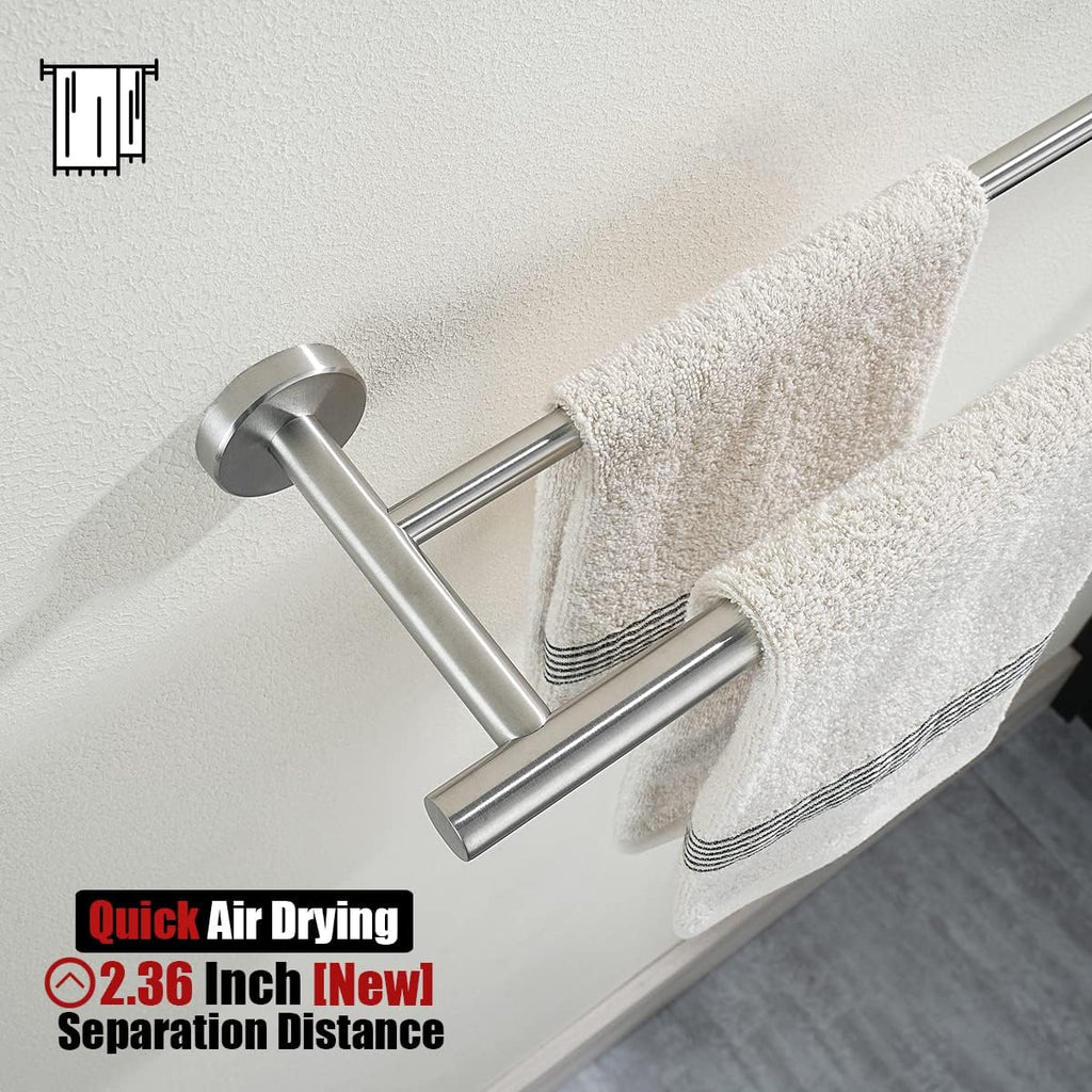 Bath Hardware Towel Bar Accessory Set, 5-Piece Bathroom Accessories Fixtures Set Brushed Finished Wall Mount Includes
