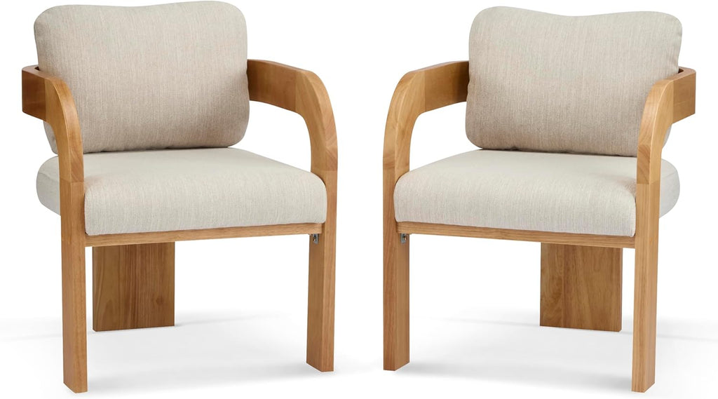 Yorick Modern Dining Chair Set of 2 with Cushion, Solid Wood Dining Room Armchair Set