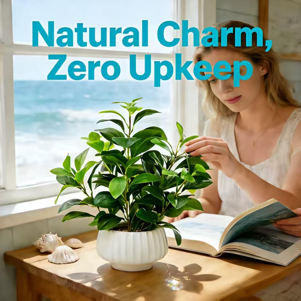 Artificial Peperomia Plants 16.5" Tall Lifelike Faux Greenery in 6" White Ribbed Ceramic Planter Realistic Indoor