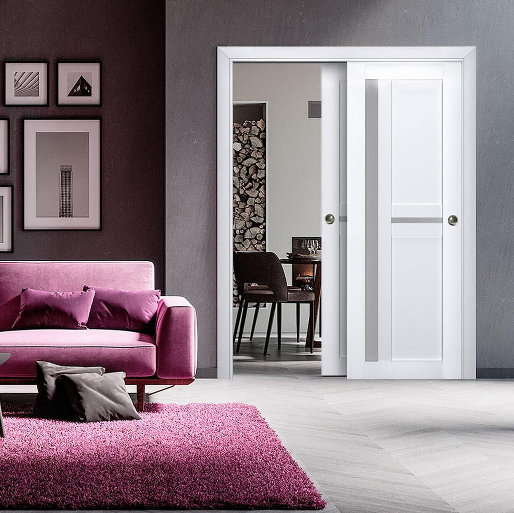 Slab Barn Door Panel Frosted Glass | Veregio 7288 White Silk | Sturdy Finished Doors | Pocket Closet