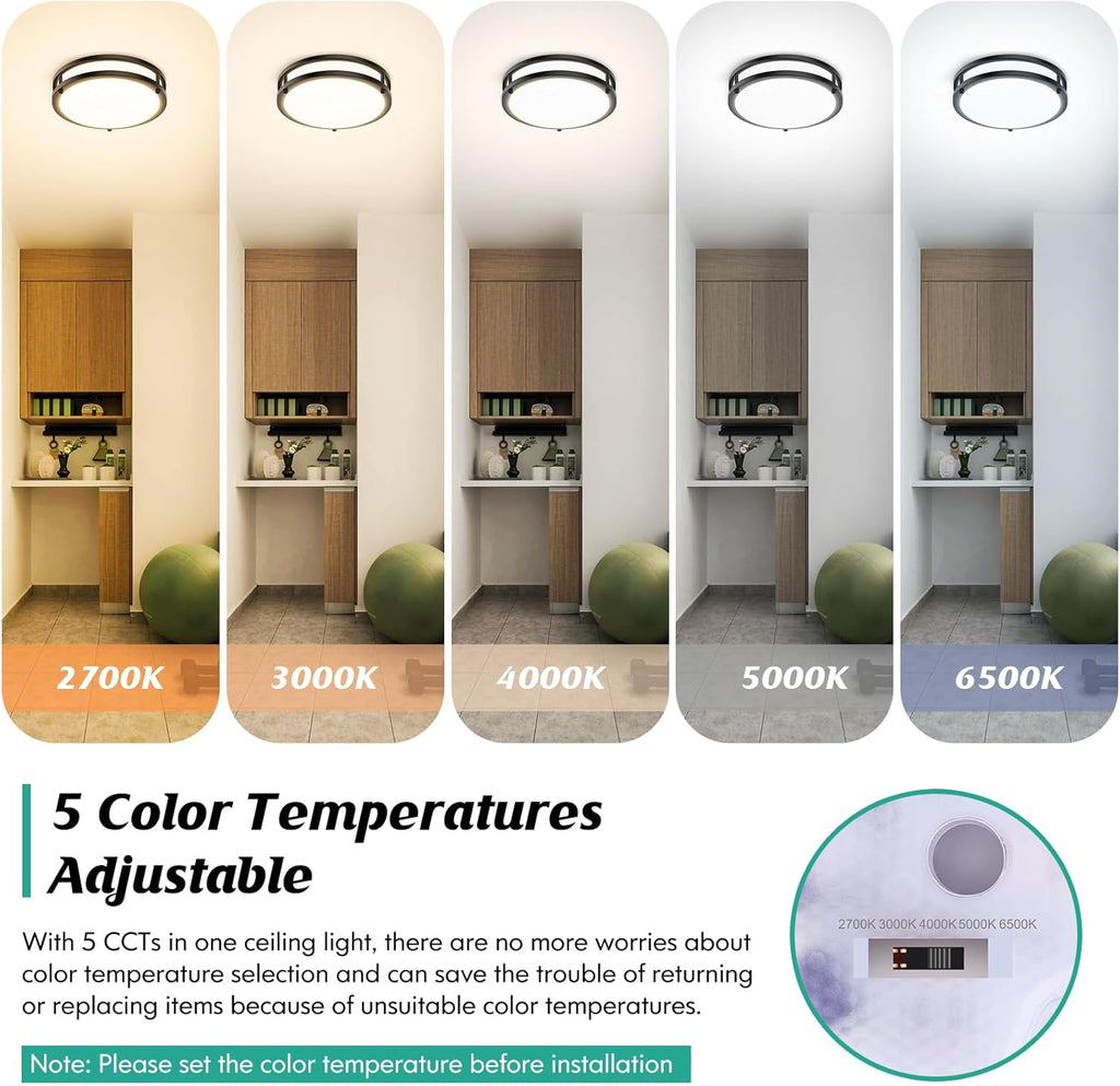 Flush Mount Ceiling Light Black 30W 5CCT Dimmable 10 Inch 2-Pack | 4000LM 2700K/3000K/4000K/5000K/6500K Adjustable