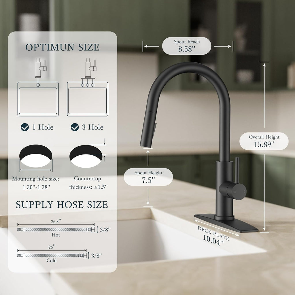 Kitchen Faucets with Pull Down Sprayer, Black Classic Single Handle Stainless Steel High Arc Faucet for Kitchen Sink