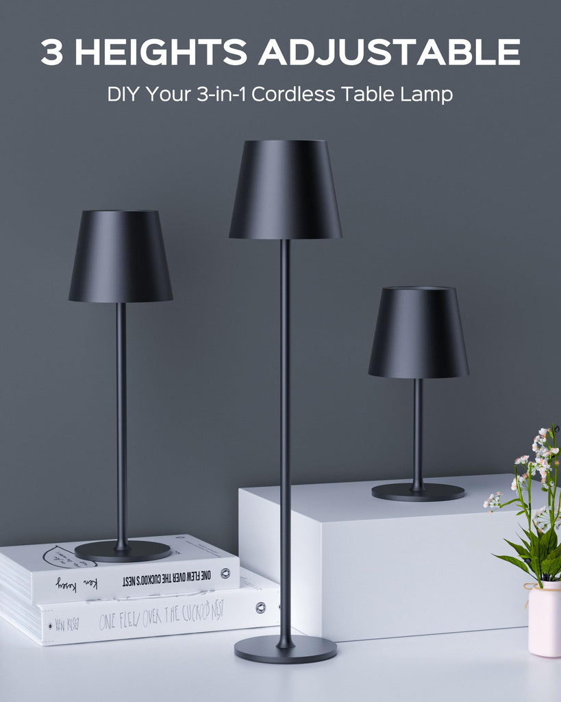 Cordless Table Lamps Rechargeable, 3 Adjustable Height, 5000 Capacity Operated, 3 Colors Smooth Dimming, Portable LED