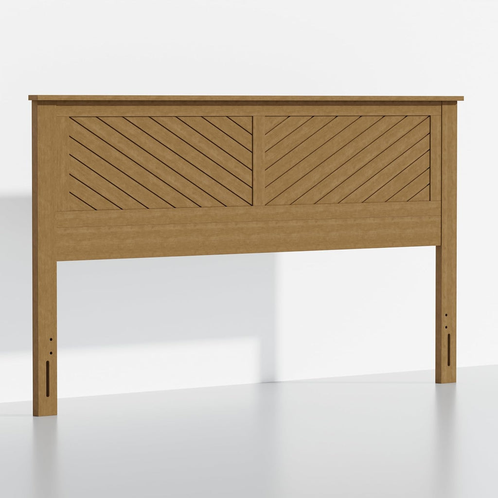 Serene Solid Wood Panel Headboard with Chevron Scoring, King, Stained Pine, Easy Assembly, Quality Materials