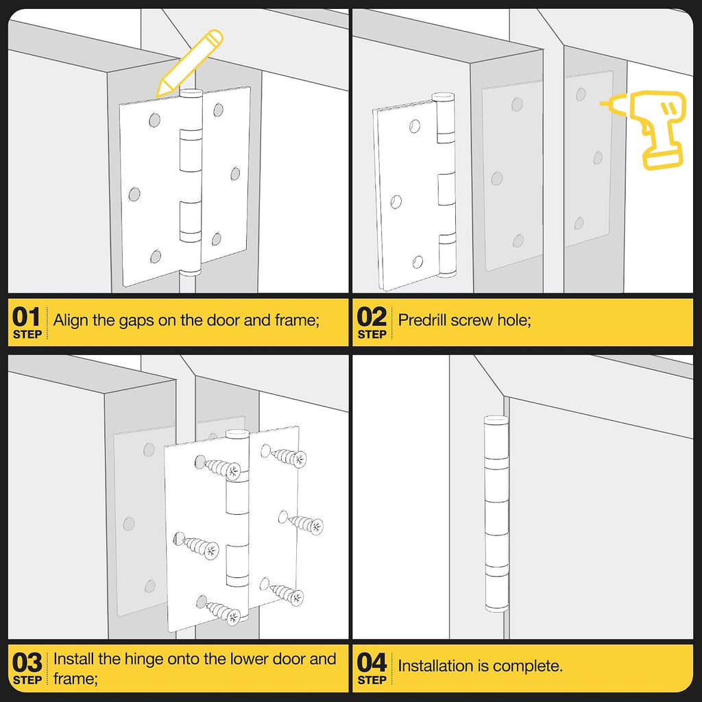 Ball Bearing Door Hinges, 3.5 x 3.5 Inches Door Hinges, Square Corner Heavy Duty Hinges, Stainless Steel Hinges