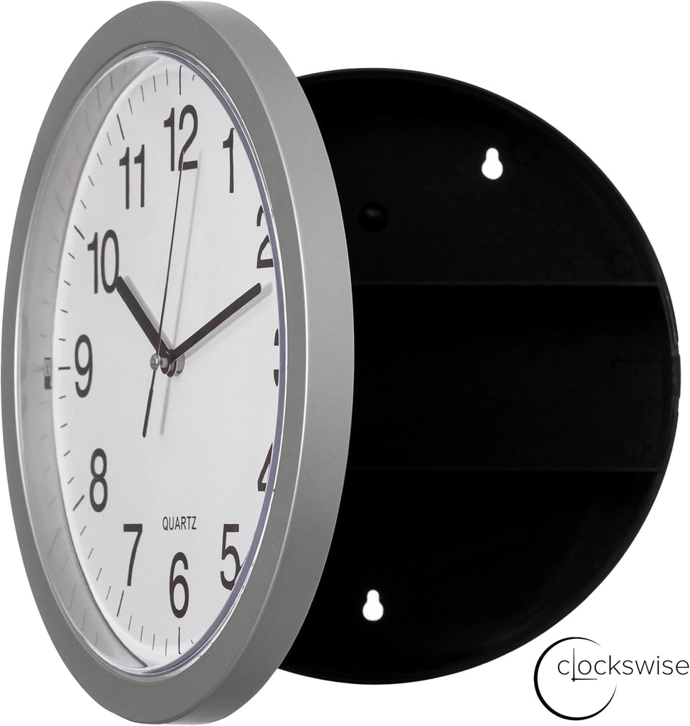 Clockswise 10in Wall Mounted Clock with Hidden Storage Door Stylish Safe for Valuables Featuring Secret Interior Compartment Diversion...