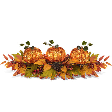 Fall Centerpieces for Table, Lighted LED Sparkle Pumpkins Battery Operated with Timer for Thanksgiving Autumn Harvest