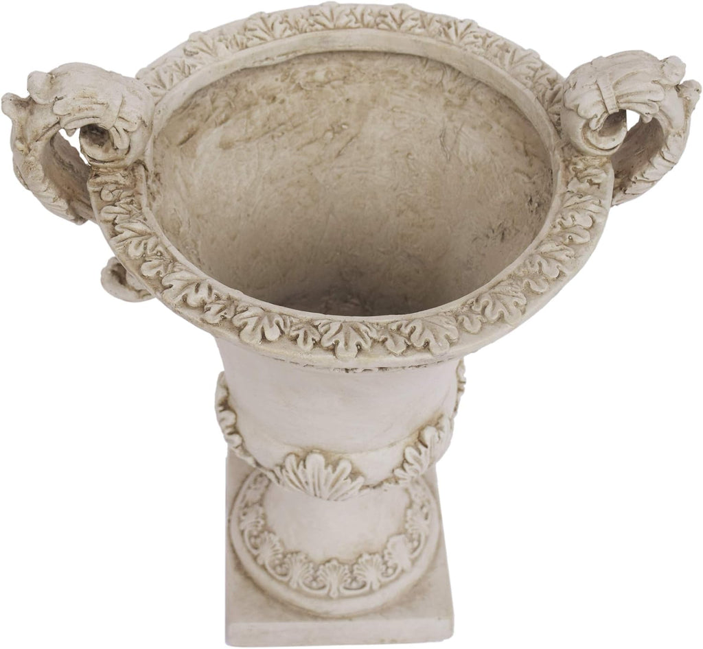 Great Deal Furniture Chalice Garden Urn Planter, Roman, Botanical, Antique White Lightweight Concrete