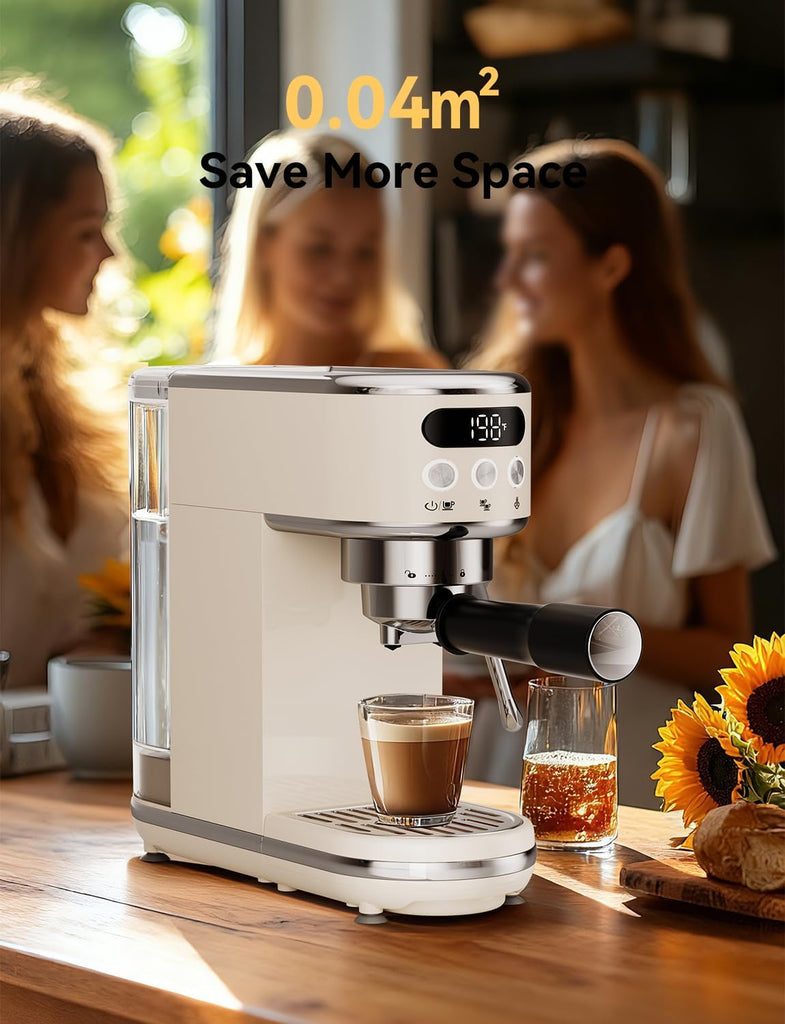Espresso Machine 20 Bar Super Compact Espresso Coffee Machine-Beige | Professional Stainless Steel Espresso Maker
