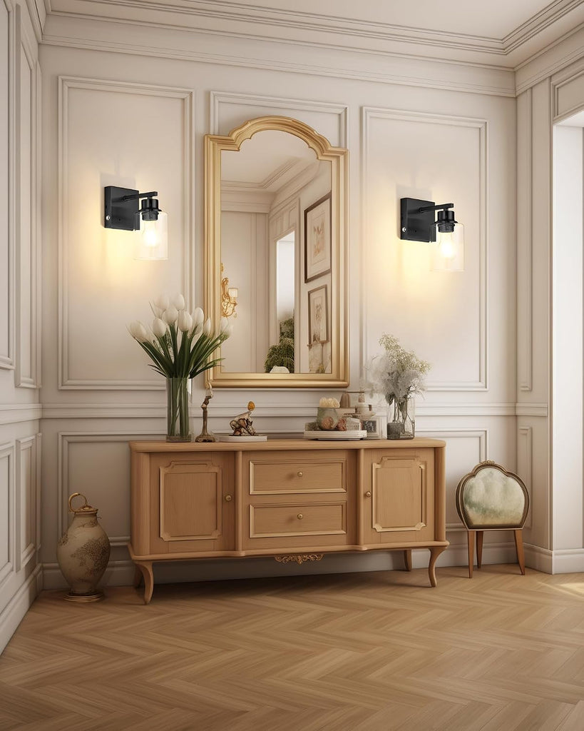 Wireless Battery Operated Wall Sconce Set of Two with Remote Control | Black Dimmable Rechargeable Wall Lights with Timer, Easy Install Glass Lamp for Living Room Bedroom, Emergency 3000K