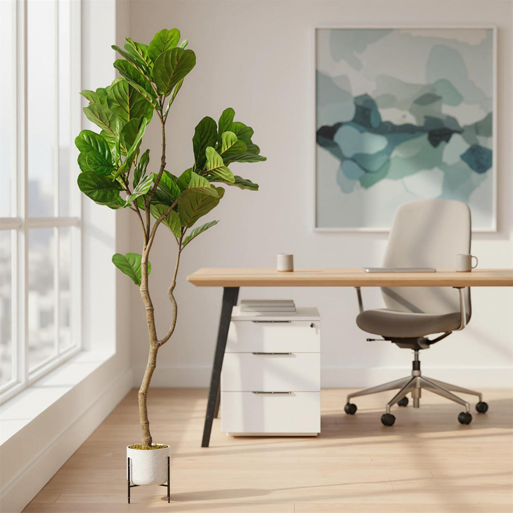 5FT Artificial Fiddle Leaf Fig Tree in Pot, Evergreen Floor Plants Decor, Large Potted Fake Fig Trees Tall Fake Plant