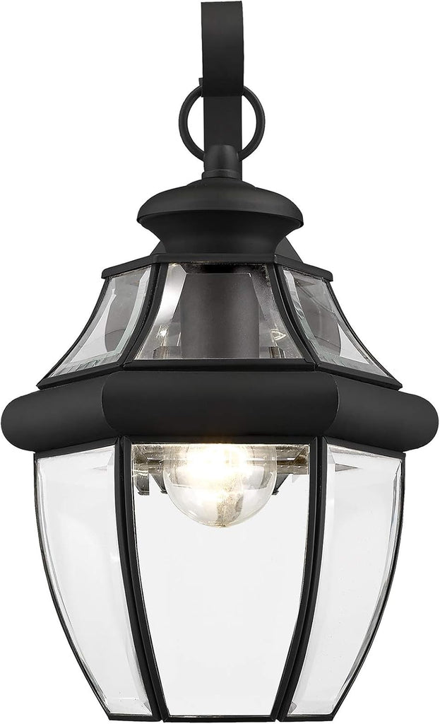 Monterey Outdoor Wall Lantern with Clear Beveled Glass, 13 Inch - Black