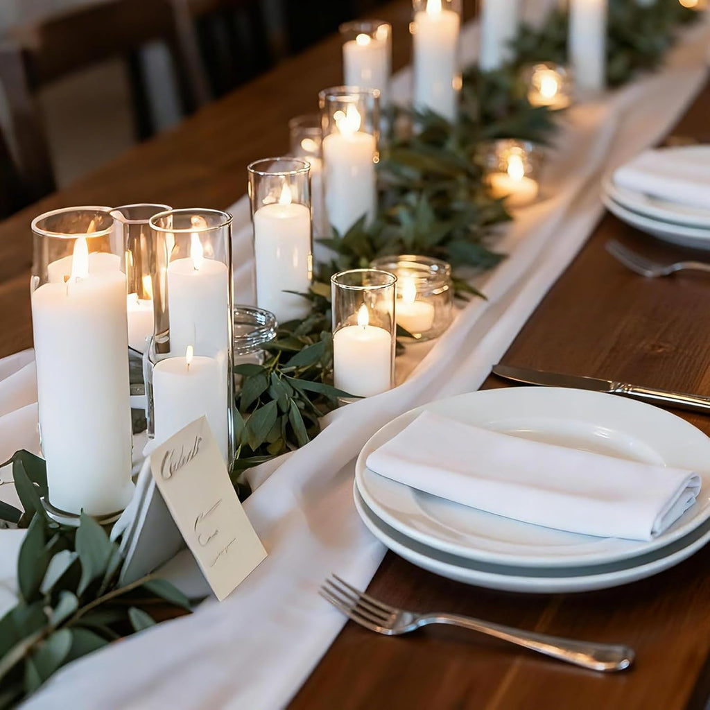 24 PCS White Pillar Candles with Glass Cylinder Vases Hurricane Glass Candle Holders for Pillar Candles Cylinder
