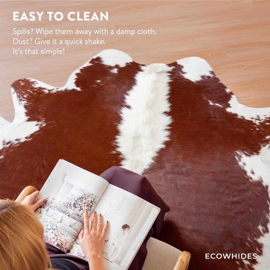 100% Genuine Brazilian Cowhide Rug - Hereford - Luxury Cowskin Leather Area Rug Décor 7 x 6 feet
