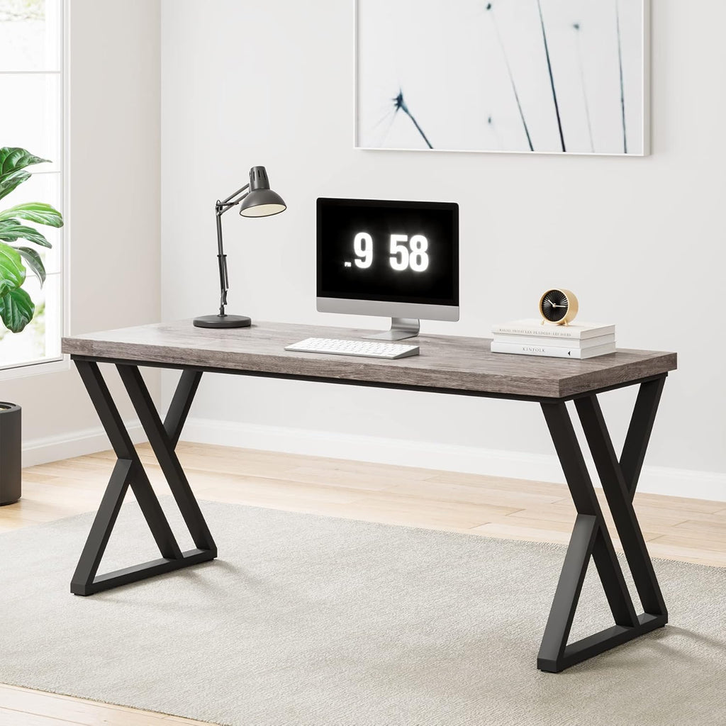 Writing Computer Desk, 55 inch Heavy Duty Study Desk with Z-Shaped Metal Leg, Modern Simple Home Office Computer Desk