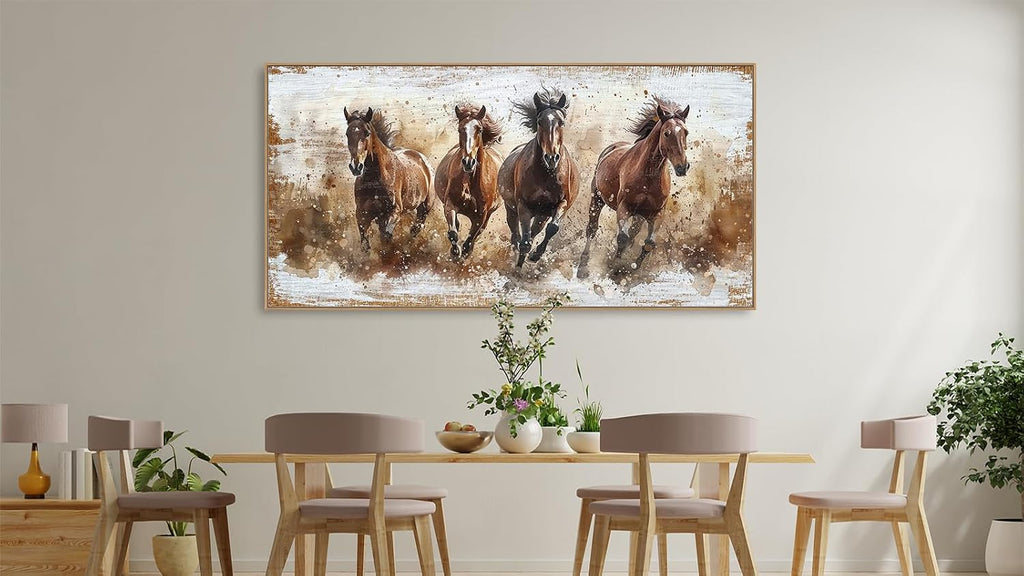 Framed Horses Wall Art - Brown Horse Canvas Pictures Animal Wall Decor Running Horses Painting Prints Artwork Bedroom