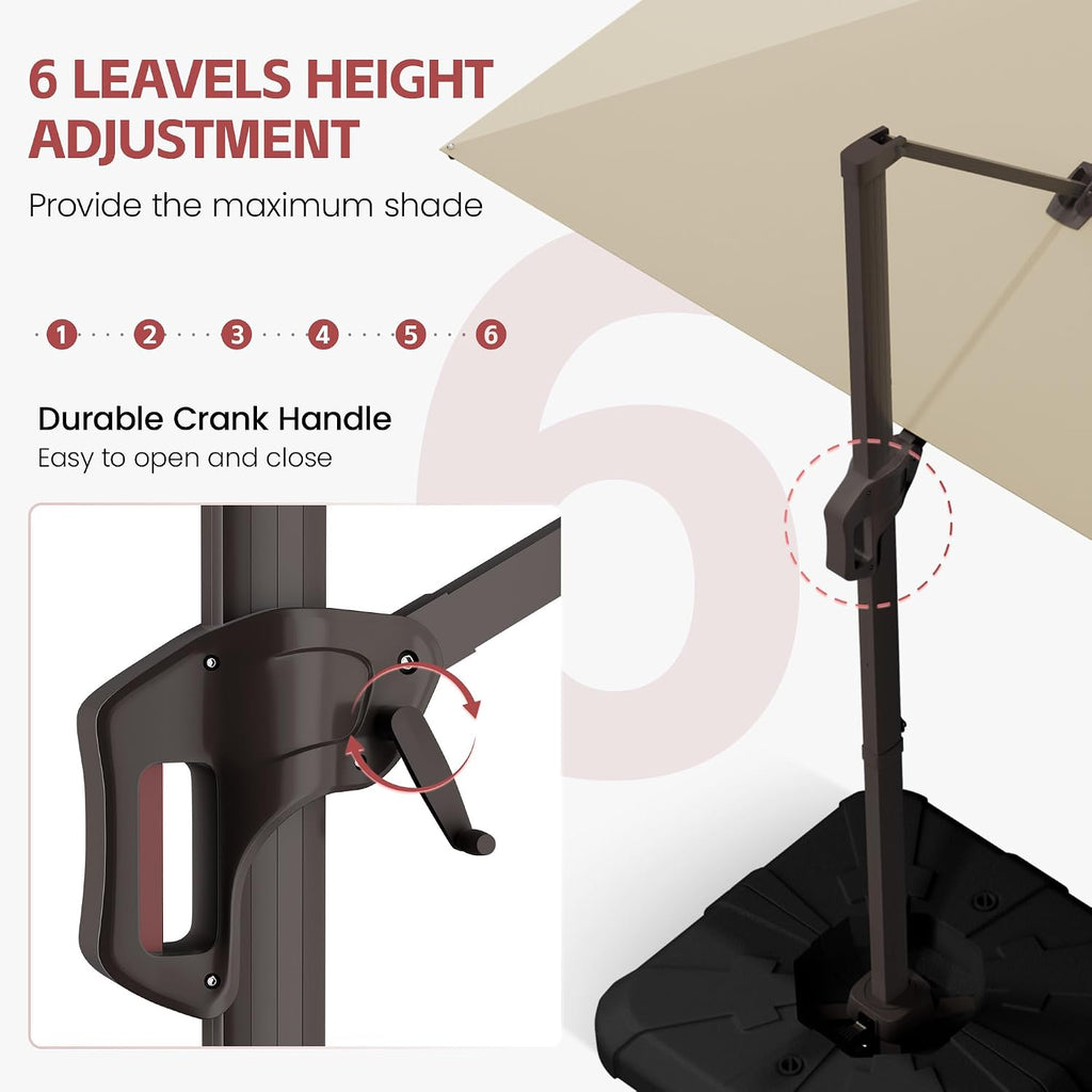 10X10 FT Cantilever Umbrella with Base Included, Large Offset Patio Umbrella 6 Angle Tilts & 360° Rotation