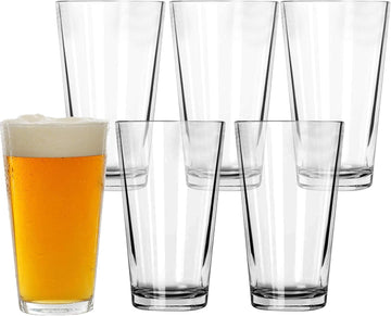 Pint Glasses Set of 6 - 16 oz Drinking Glasses Made for Cold Beverages - 16 oz Mixing Glass & Highball Set of 6 for