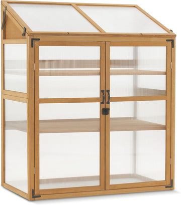Macrout Cold Frame Greenhouse, Wooden Cabinet with Shelves 1344 (Natural)