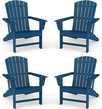 Oversized-Adirondack-Chairs-Set-of-4 | HDPE | All Weather | Blue | 22" Extra Wide Seat, Plastic Fire Pit Chair