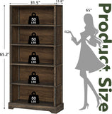5-Tier Solid Wood Book Shelf, Floor Standing Bookcase, 65" H × 31.5" W × 11.8" D Bookshelf