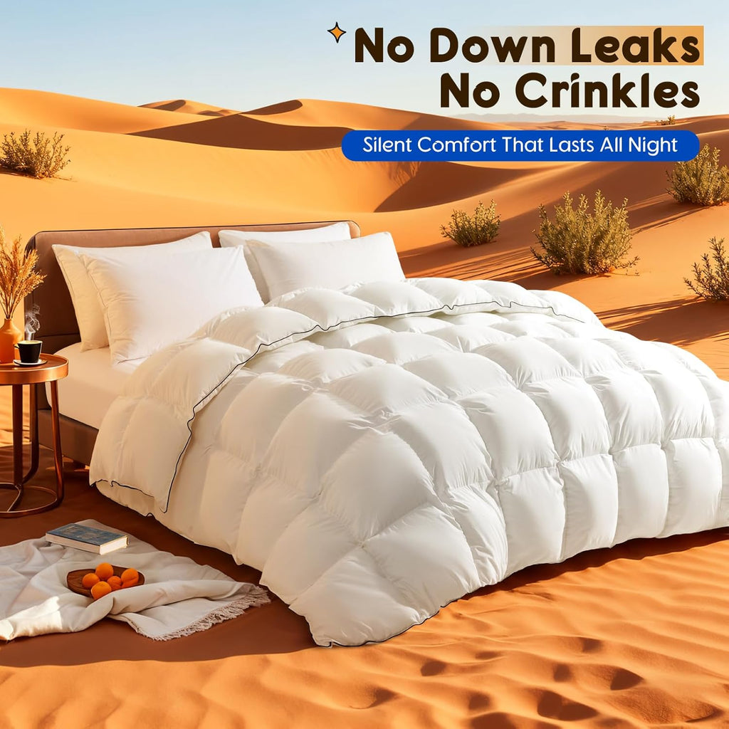 Luxury Winter Queen Down Comforter - 75% White Goose Down & 25% Feather Fill, RDS & Oeko-TEX Certifi