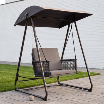 Porch Swing with Stand, Outdoor Swing with Canopy, All Weather Outdoor Swings for Adults, 400lbs Heavy Duty Porch
