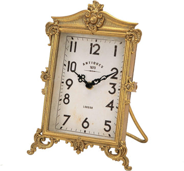 HOME Vintage Gold Table Clock, Silent Non-Ticking Battery Operated Retro Desk Shelf Mantel Small Metal Clock for