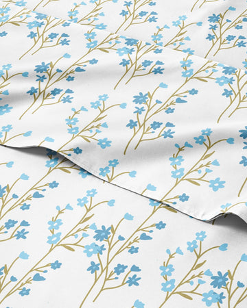 Split King Floral Sheets Set, 5 Pieces, Boho, Chic Bed Sheets - Sea Spring