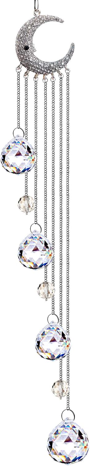 Crystal Suncatcher Window Hanging Moon Prism Rainbow Ornament - 20.5 inch crystal prism beads, moon decor