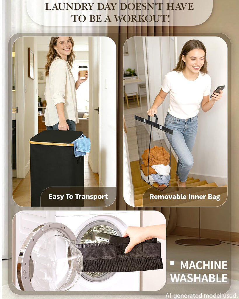 Basket with Wheels, 110L Large Rolling Laundry Hamper