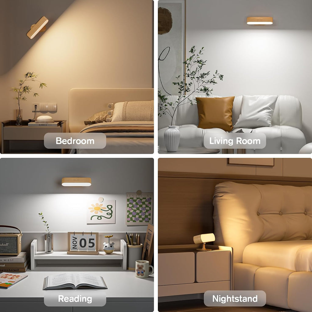 Battery Operated Wall Sconces, Wireless LED Wall Sconce Set of Two for Bedroom, Rechargeable Wall Lights for Picture