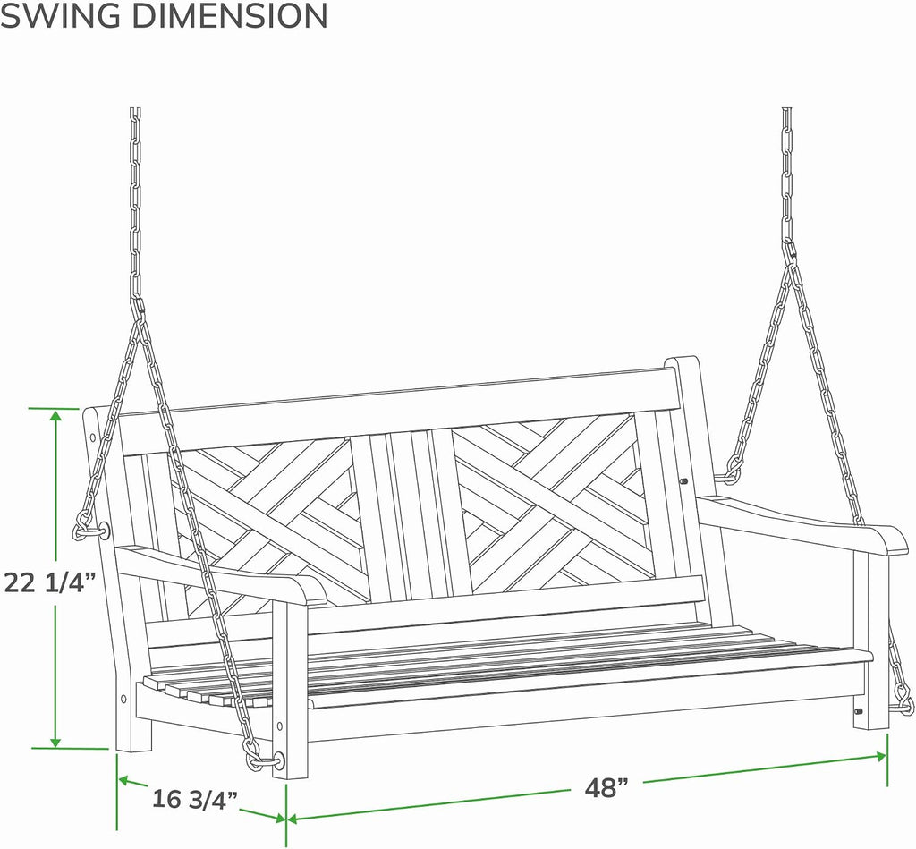 Maine Teak Porch Swing - Solid Wood Hanging Outdoor 2-Seater Swing Bench for Porch, Weather-Resistant & Durable