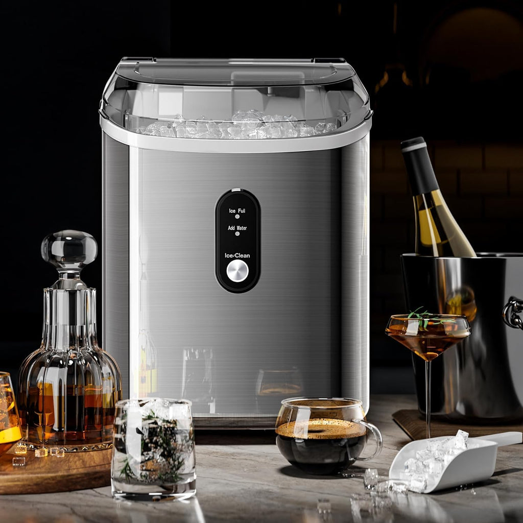 Nugget Ice Makers Countertop,35Lbs/24H,Portable Sonic Ice Machine with Self-Cleaning,One-Click Operation