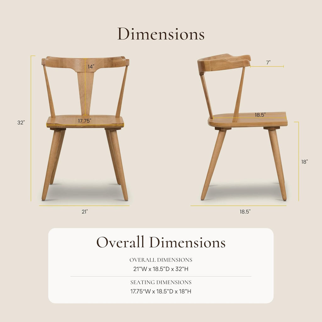 Mid Century Modern Enzo Dining Chair Solid Oak Wood Set of 2