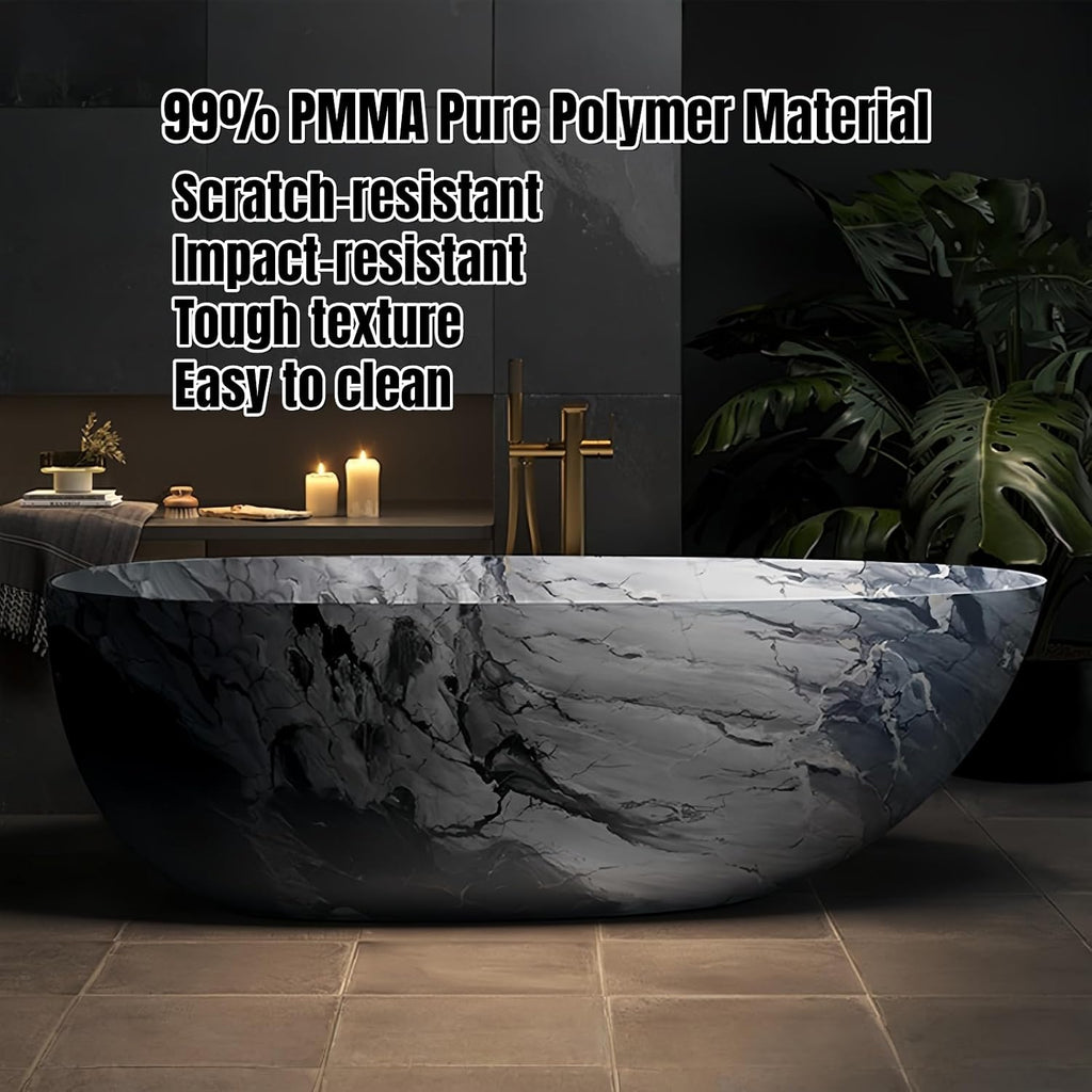52" Edeyeu Freestanding Bathtub - Solid Surface Bathtub Soaker Tub with Marble Design, Extra Deep Freestanding Tub