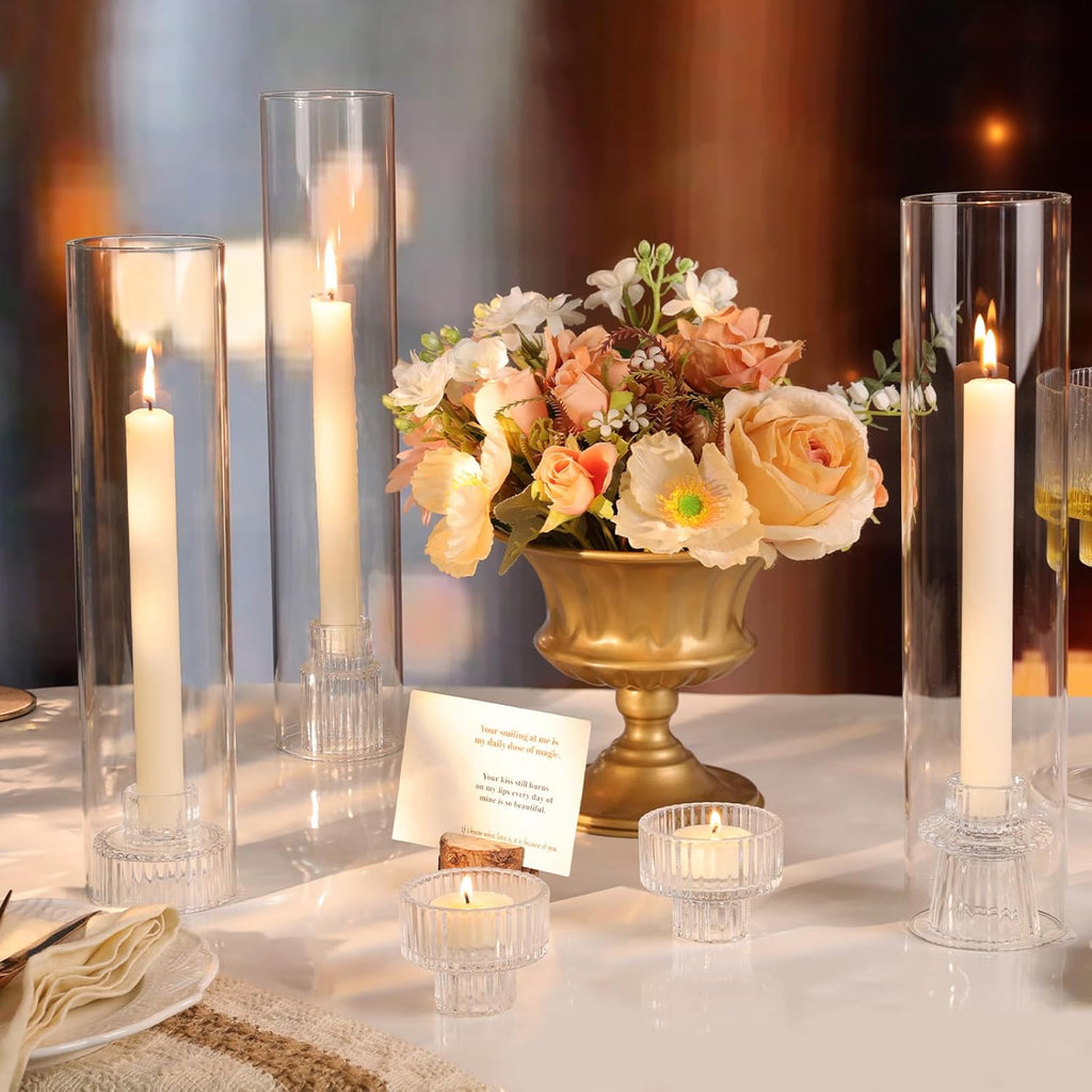 9 Set Hurricane Glass Candle Holders for Taper Candles, Candlestick Holders with Windproof Glass