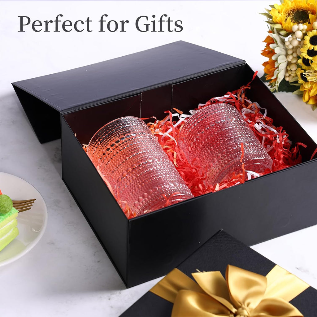 Hobnail Drinking Glasses Set of 12, 12 Oz Highball Glasses & 10 Oz Cocktail Glasses, Clear Embossed Boho Glass Cups