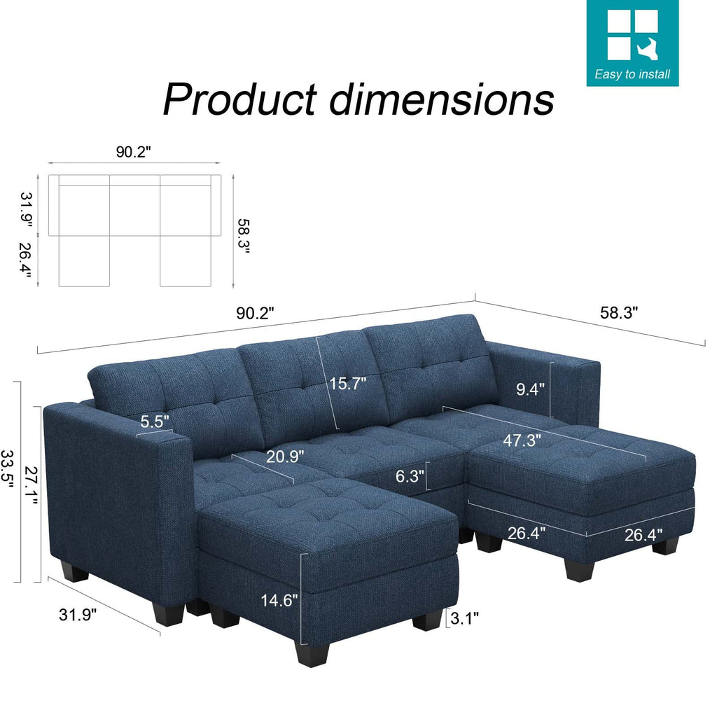 Modular Sectional Sofa Couch with Double Chaises U Shaped Sectional Sofa Modular with Storage Seat Modular Couch with