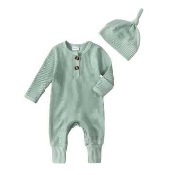 Newborn Baby Boy Knit jumpsuit Ribbbed Romper Newborn Coming Home Outfit Infant Fall Winter Clothes with Hat (Cute