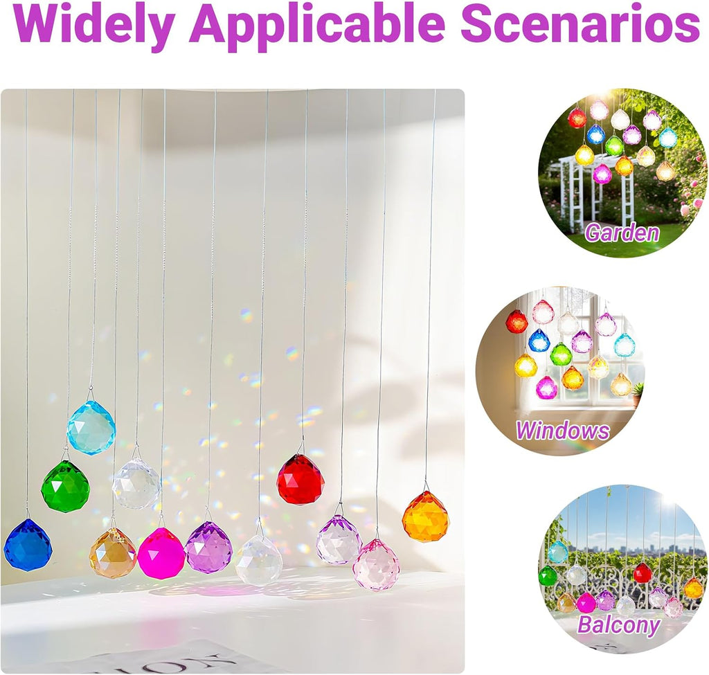 12 Pcs Crystal Ball 30mm Prisms, Handmade Multicolor Crystal Suncatchers - Premium Crystal, Rainbow Makers