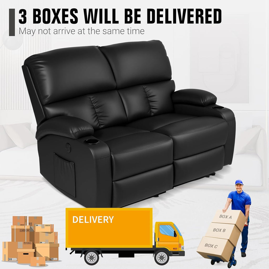 Home Theater Seating,RV Recliner Sofa with Massage and Heat,Manual RV Recliner Loveseat with USB/Cup Holders