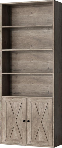 Bookshelf, Industrial Bookshelves and Bookcases with Doors Floor Standing 6 Shelf Display Storage Shelves 70.6 inches