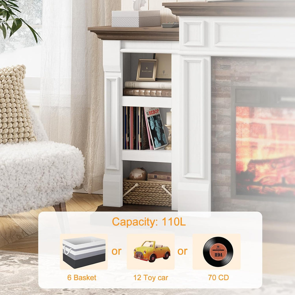 72" Electric Fireplace with Mantel and Cabinets, Fireplace TV Stand for Living Room Bedroom, Stacked Stone Surround