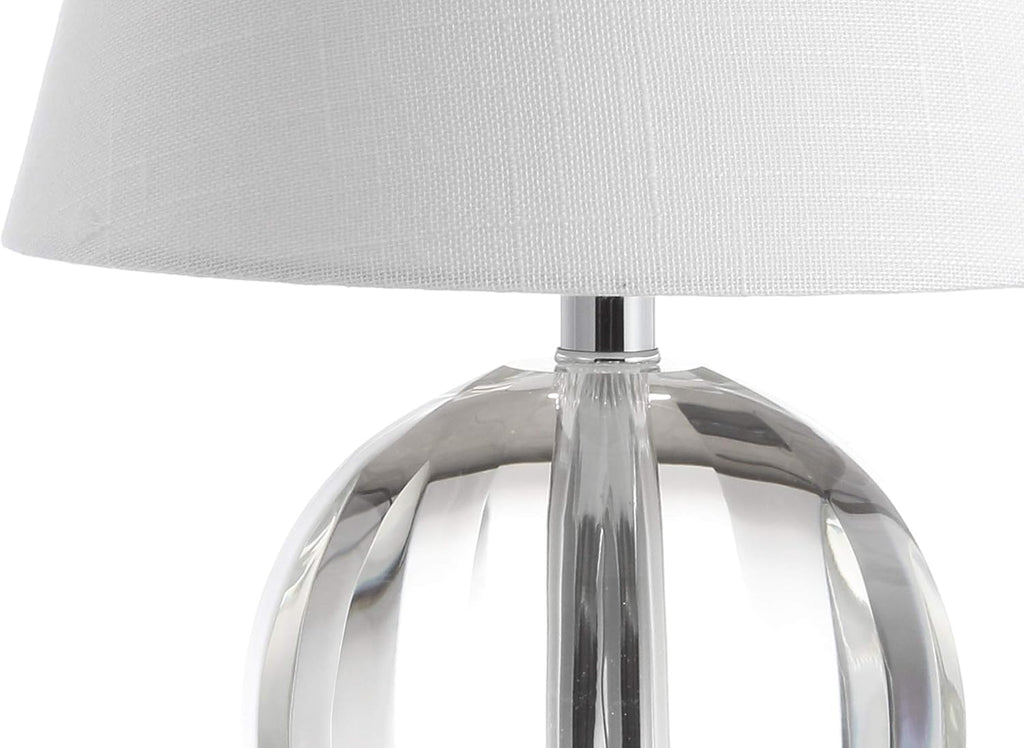 16" Clear Crystal Ball LED Table Lamp, White Modern Bedside Lamp, with White Linen Empire Shade