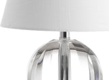16" Clear Crystal Ball LED Table Lamp, White Modern Bedside Lamp, with White Linen Empire Shade