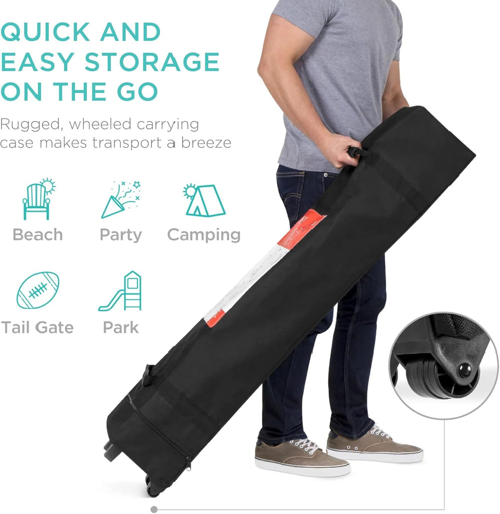 10x10ft Pop Up Canopy Tent, Outdoor Shade, 1 Person 1 Minute Set Up, Carry Case, 4 Weight Bags - Navy Blue