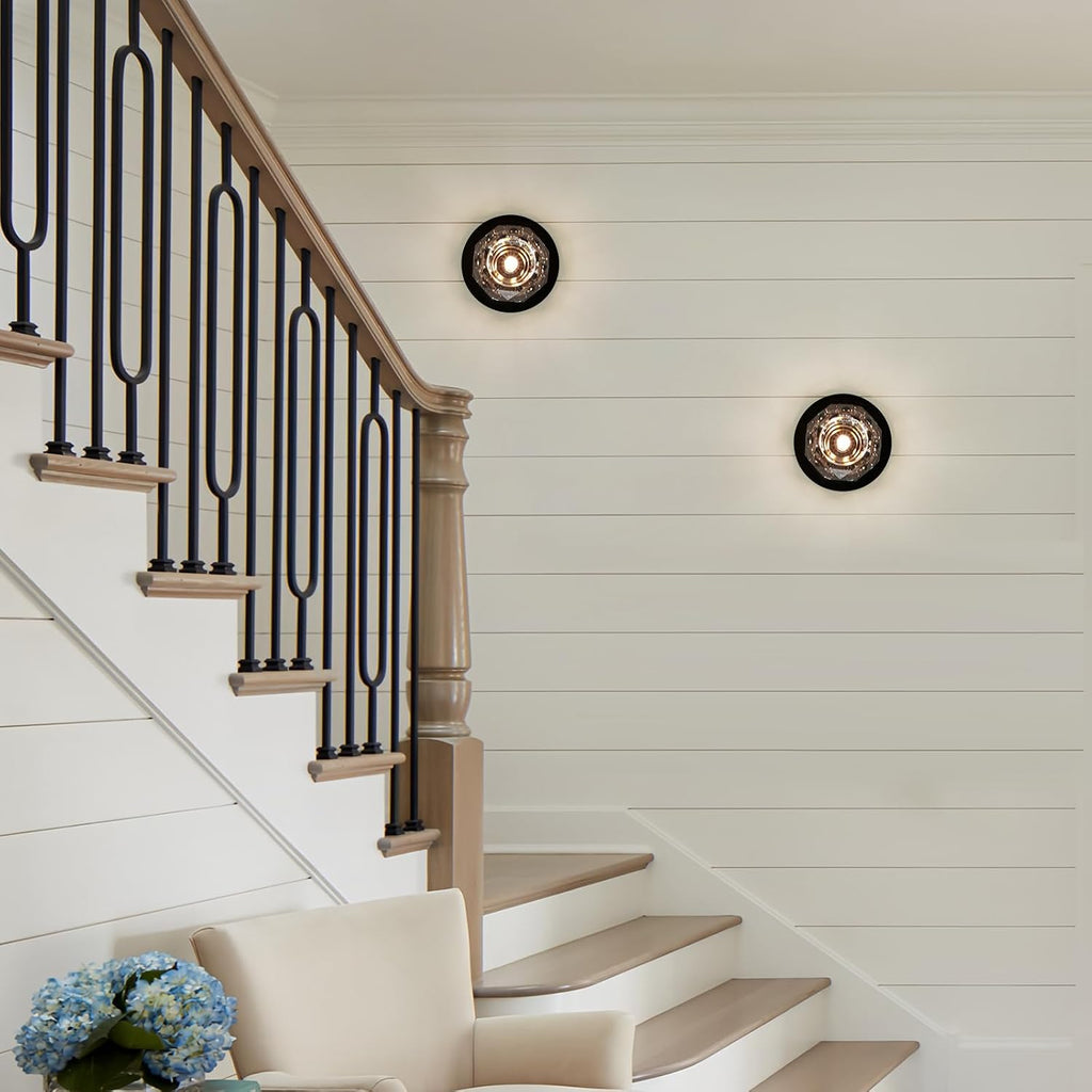 Small Crystal Ceiling Light Fixture,Black Flush Mount Hallway Ceiling light | Modern Matte Black Globe Wall Sconce,K9